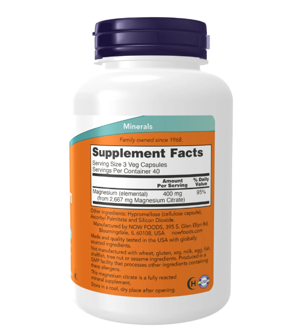 NOW Citrato de Magnesio 400 mg 120 Cápsulas