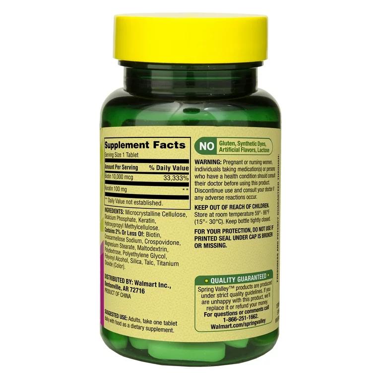 Spring Valley Biotina 10.000 mcg + Keratina 60 Tabletas