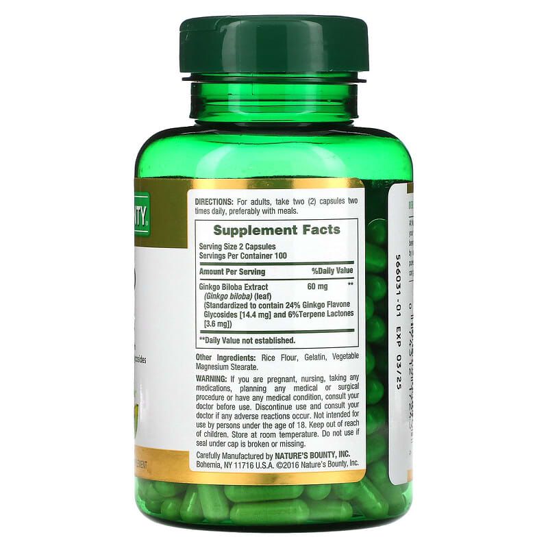 Nature´s Bounty Ginkgo Biloba 60 mg 200 Cápsulas