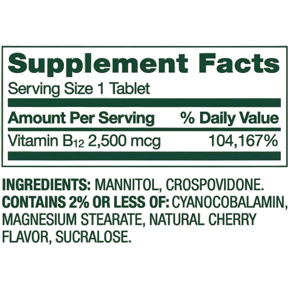 Spring Valley Vitamina B12 2.500 mcg 120 Tabletas Masticables